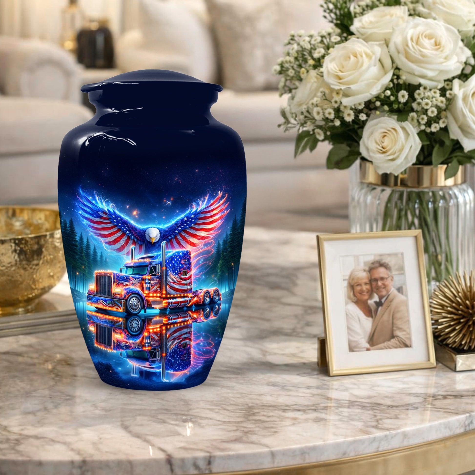 Patriotic Eagle Truck Urn for Dad | Personalized Memorial Cremation Urns for Men