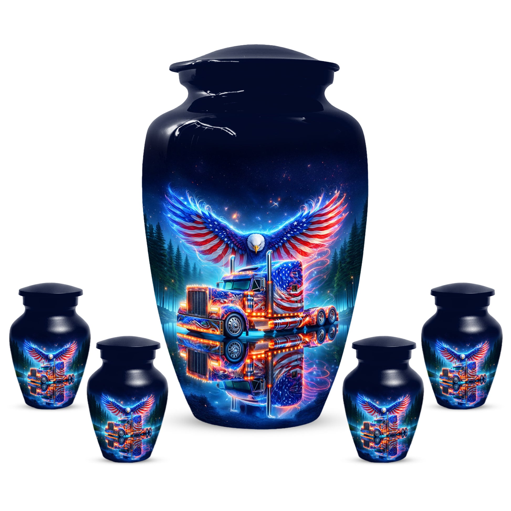 Patriotic Eagle Truck Urn for Dad | Personalized Memorial Cremation Urns for Men