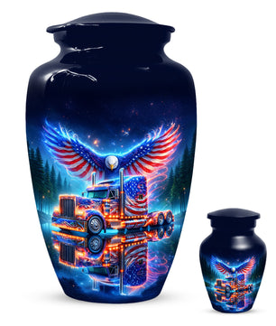 Patriotic Eagle Truck Urn for Dad | Personalized Memorial Cremation Urns for Men