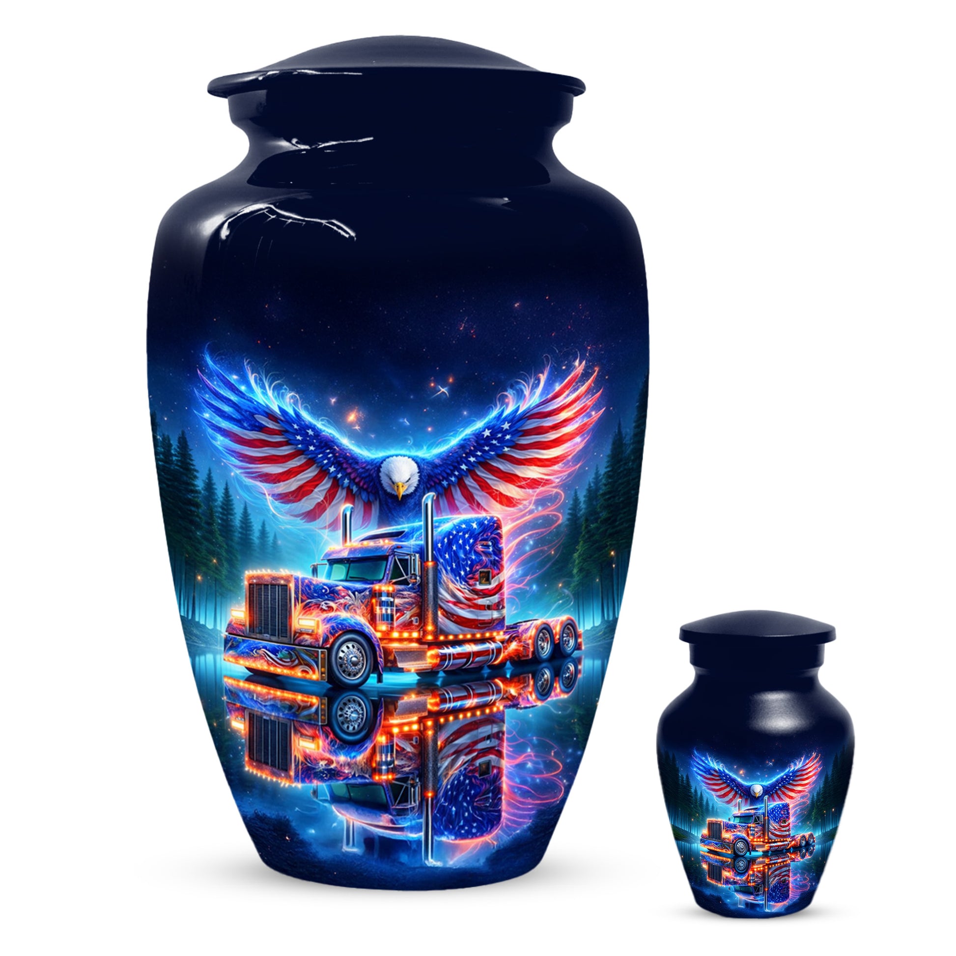 Patriotic Eagle Truck Urn for Dad | Personalized Memorial Cremation Urns for Men