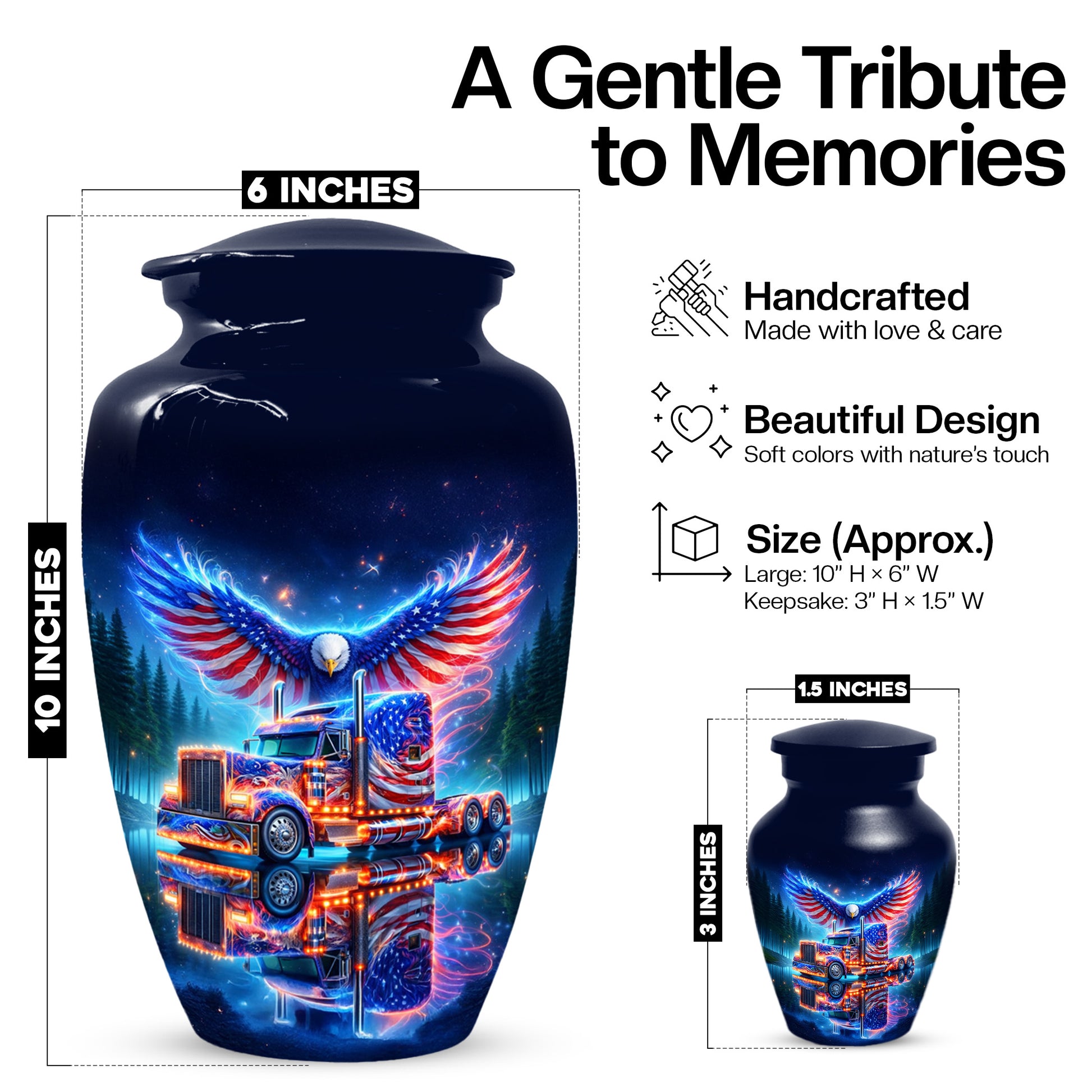 Patriotic Eagle Truck Urn for Dad | Personalized Memorial Cremation Urns for Men