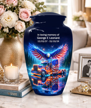 Patriotic Eagle Truck Urn for Dad | Personalized Memorial Cremation Urns for Men