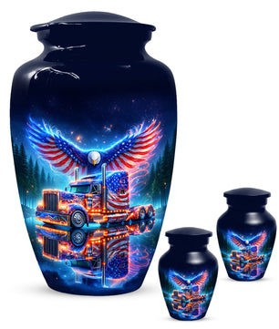 Patriotic Eagle Truck Urn for Dad | Personalized Memorial Cremation Urns for Men