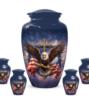 Eagle Cross Urn for Ashes - Patriotic Memorial Keepsake  | Christian Cremation Urn for Father