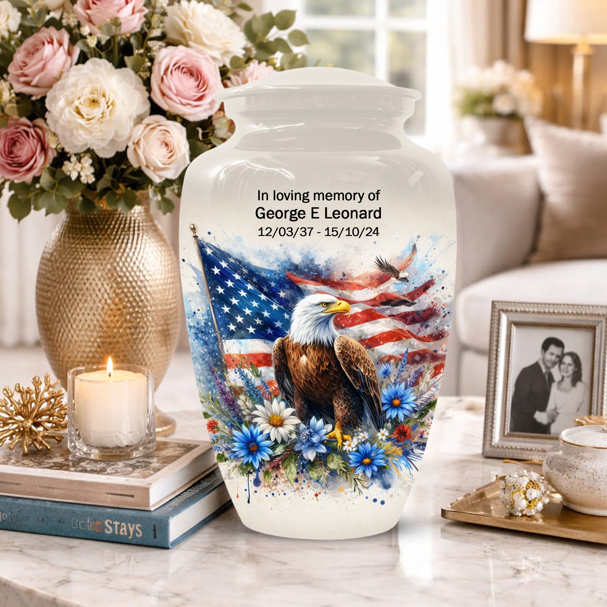 American Eagle Memorial Urn for Male Ashes - Patriotic Cremation Urns for Dad