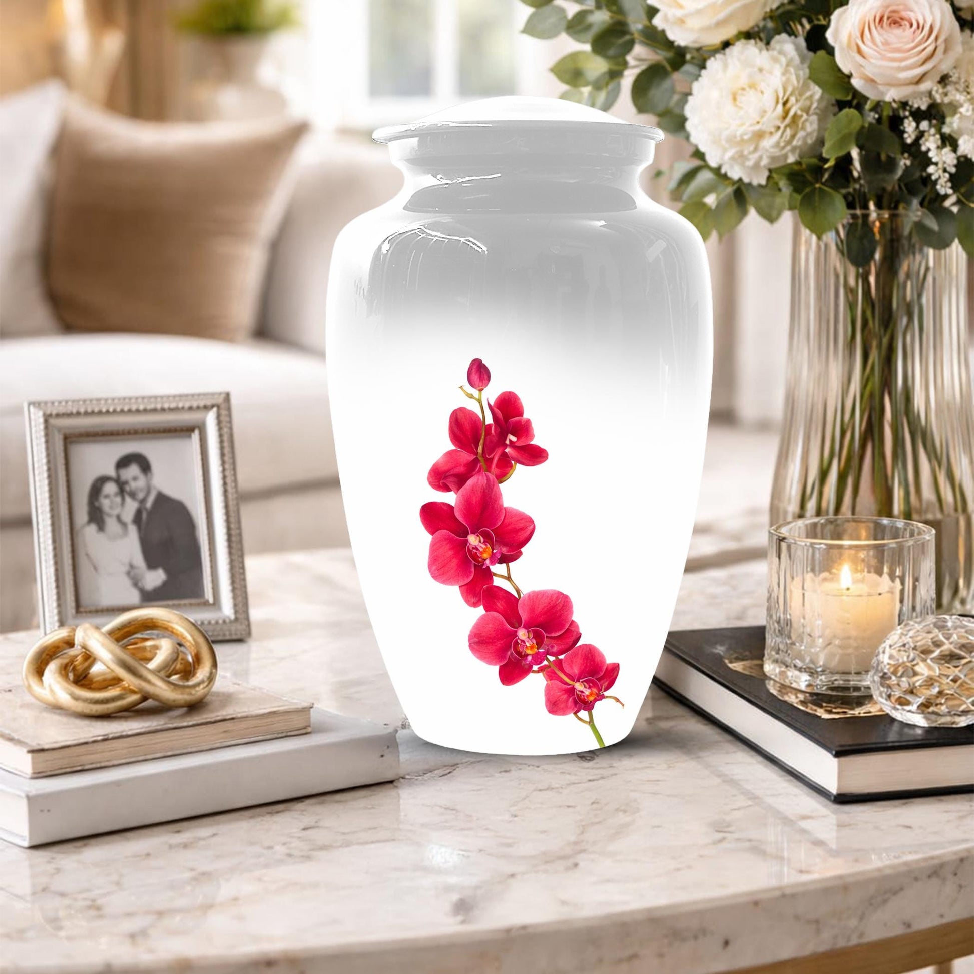Red Orchid Urn For Ashes - Small Cremation Urns For Men & Women