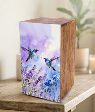 Purple Hummingbird Urn For Ashes - Flower Bird Keepsake Urns For Adults