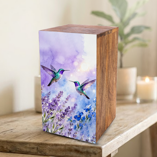 Purple Hummingbird Urn For Ashes - Flower Bird Keepsake Urns For Adults