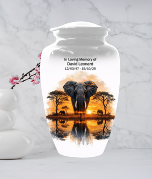 Personalized Elephant Urn for Ashes, Custom Safari Cremation Urn