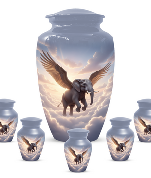 Personalized Angel Elephant Cremation Urn for Ashes – Heavenly Elephant Memorial Urn for Mom & Dad