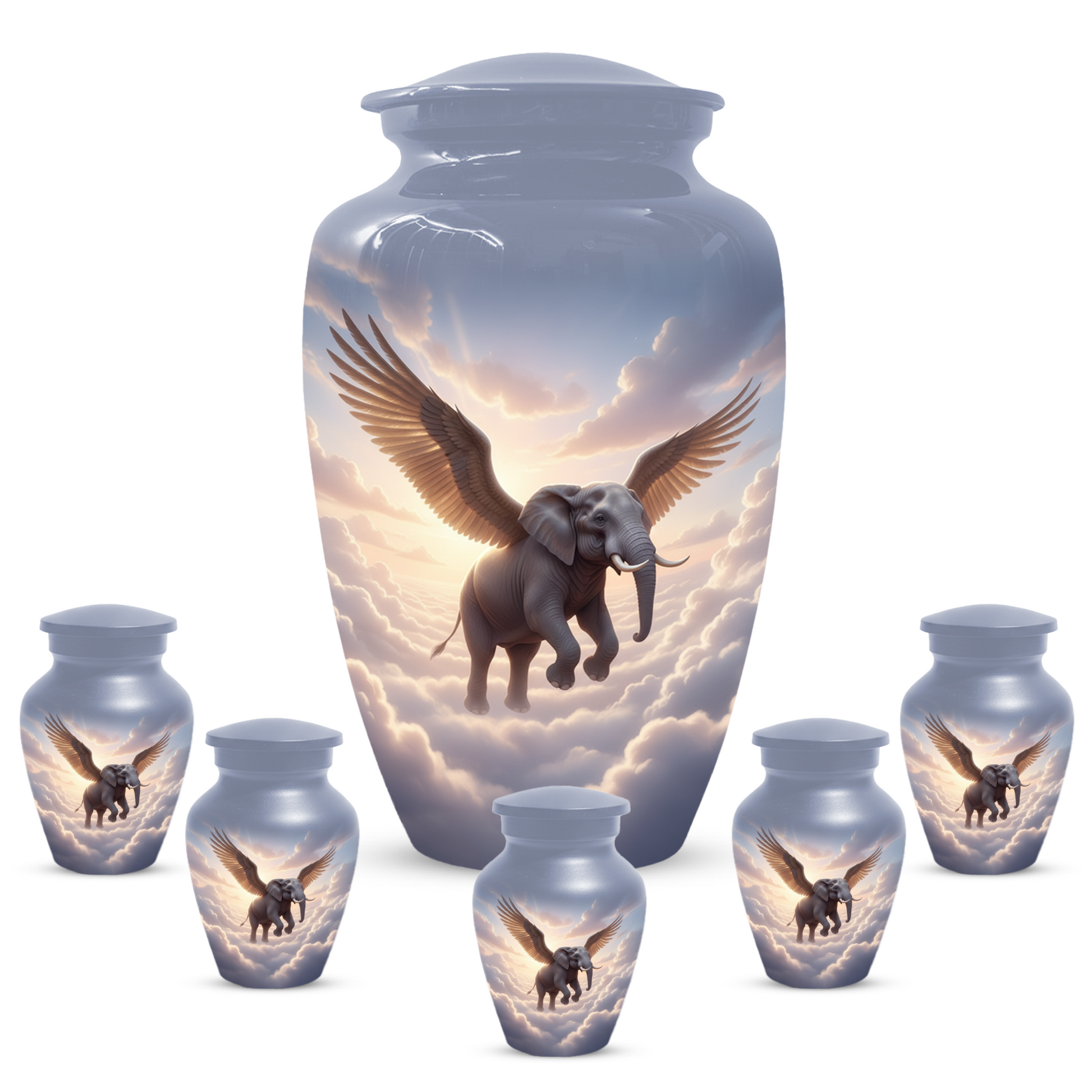 Personalized Angel Elephant Cremation Urn for Ashes – Heavenly Elephant Memorial Urn for Mom & Dad