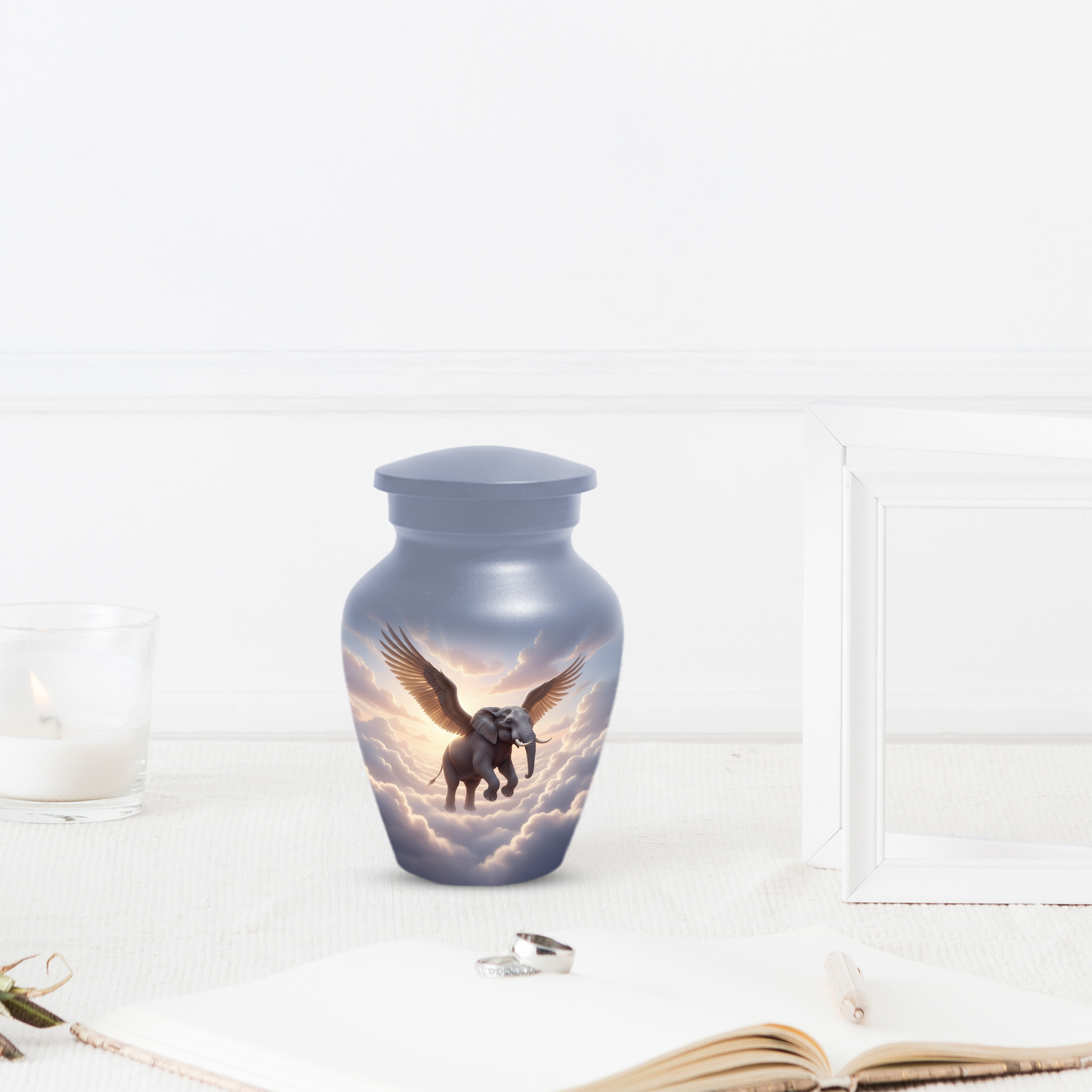 Personalized Angel Elephant Cremation Urn for Ashes – Heavenly Elephant Memorial Urn for Mom & Dad