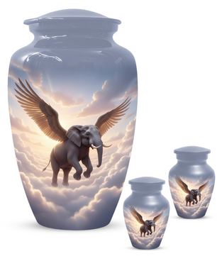 Personalized Angel Elephant Cremation Urn for Ashes – Heavenly Elephant Memorial Urn for Mom & Dad