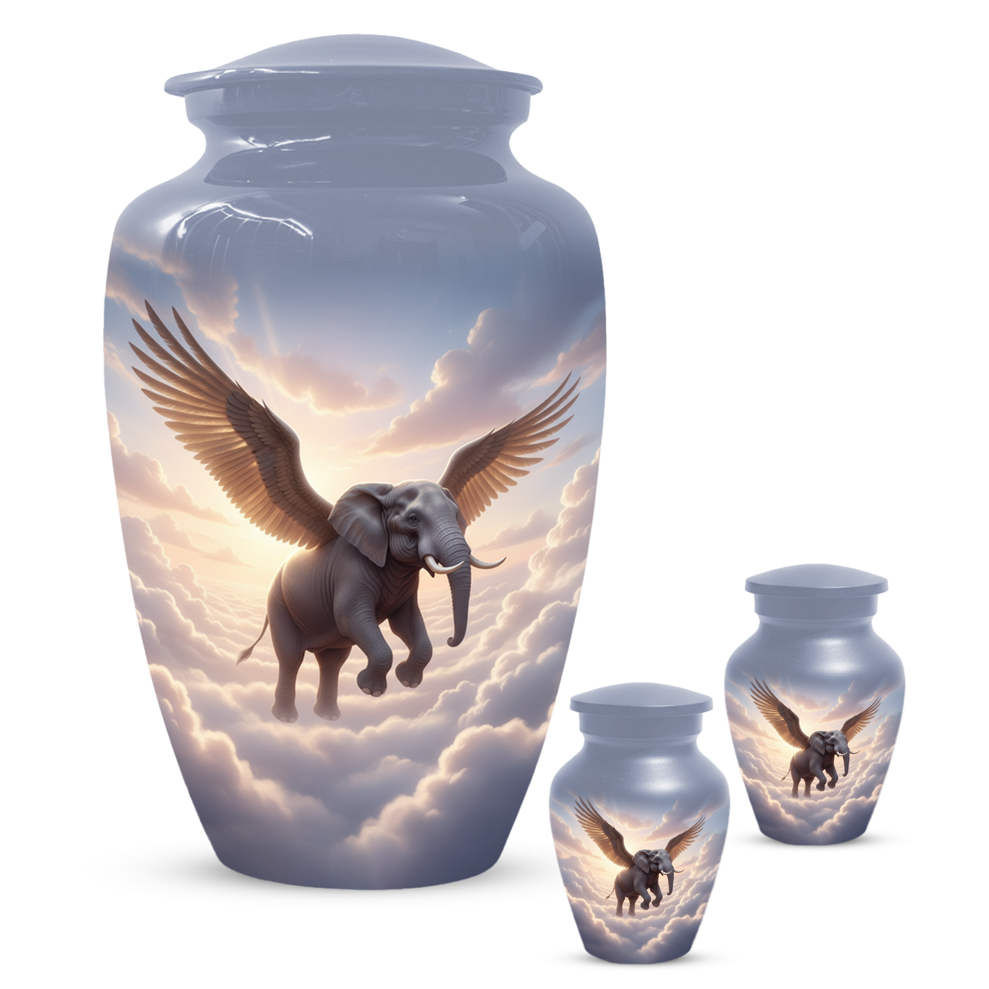 Personalized Angel Elephant Cremation Urn for Ashes – Heavenly Elephant Memorial Urn for Mom & Dad