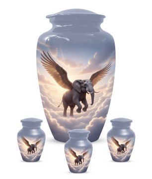 Personalized Angel Elephant Cremation Urn for Ashes – Heavenly Elephant Memorial Urn for Mom & Dad