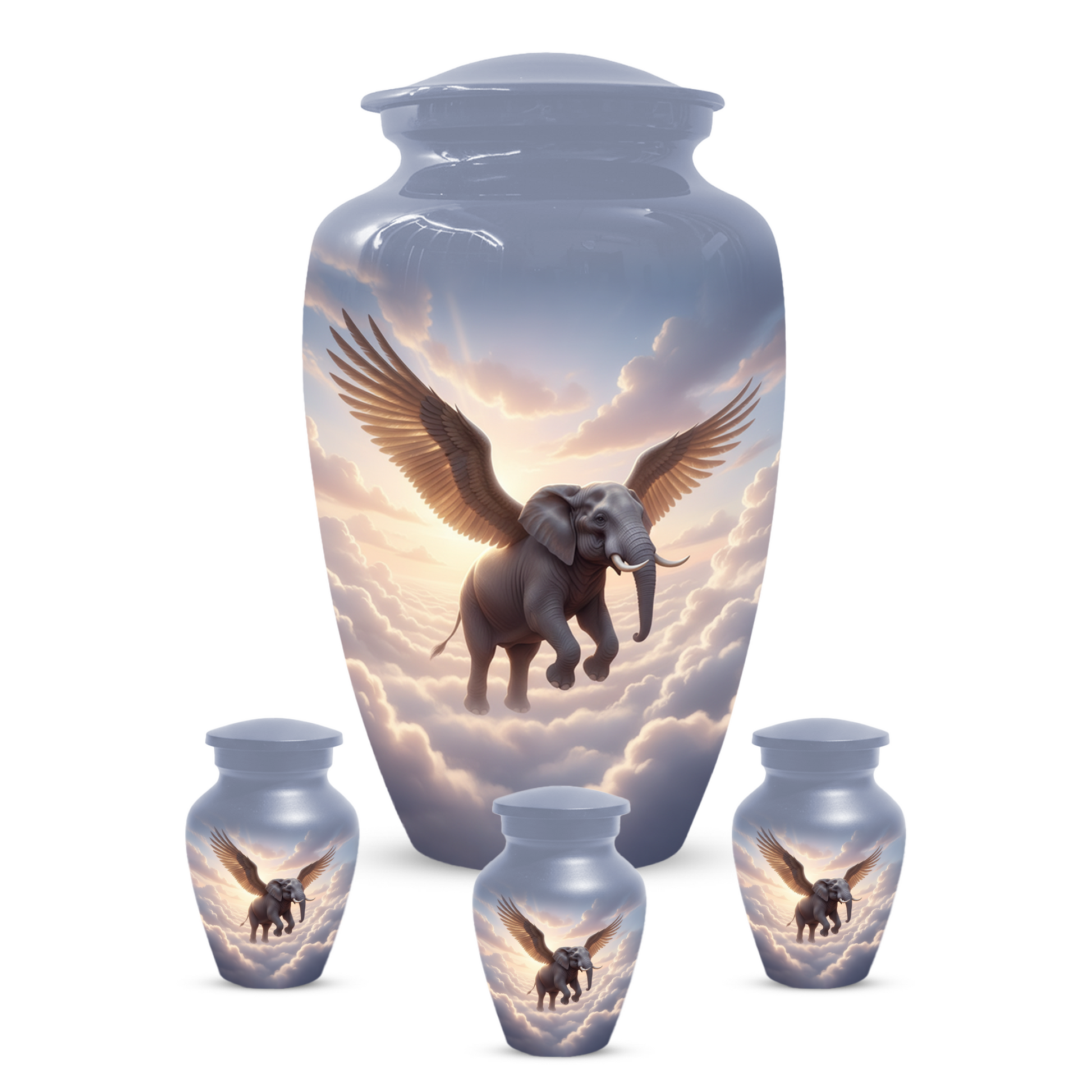 Personalized Angel Elephant Cremation Urn for Ashes – Heavenly Elephant Memorial Urn for Mom & Dad
