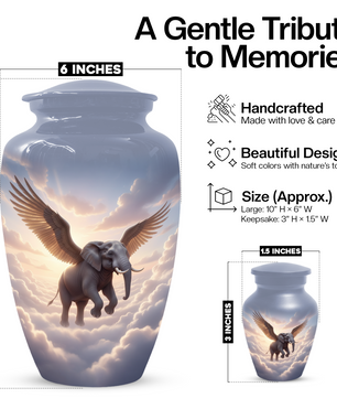 Personalized Angel Elephant Cremation Urn for Ashes – Heavenly Elephant Memorial Urn for Mom & Dad