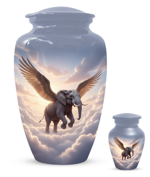 Personalized Angel Elephant Cremation Urn for Ashes – Heavenly Elephant Memorial Urn for Mom & Dad