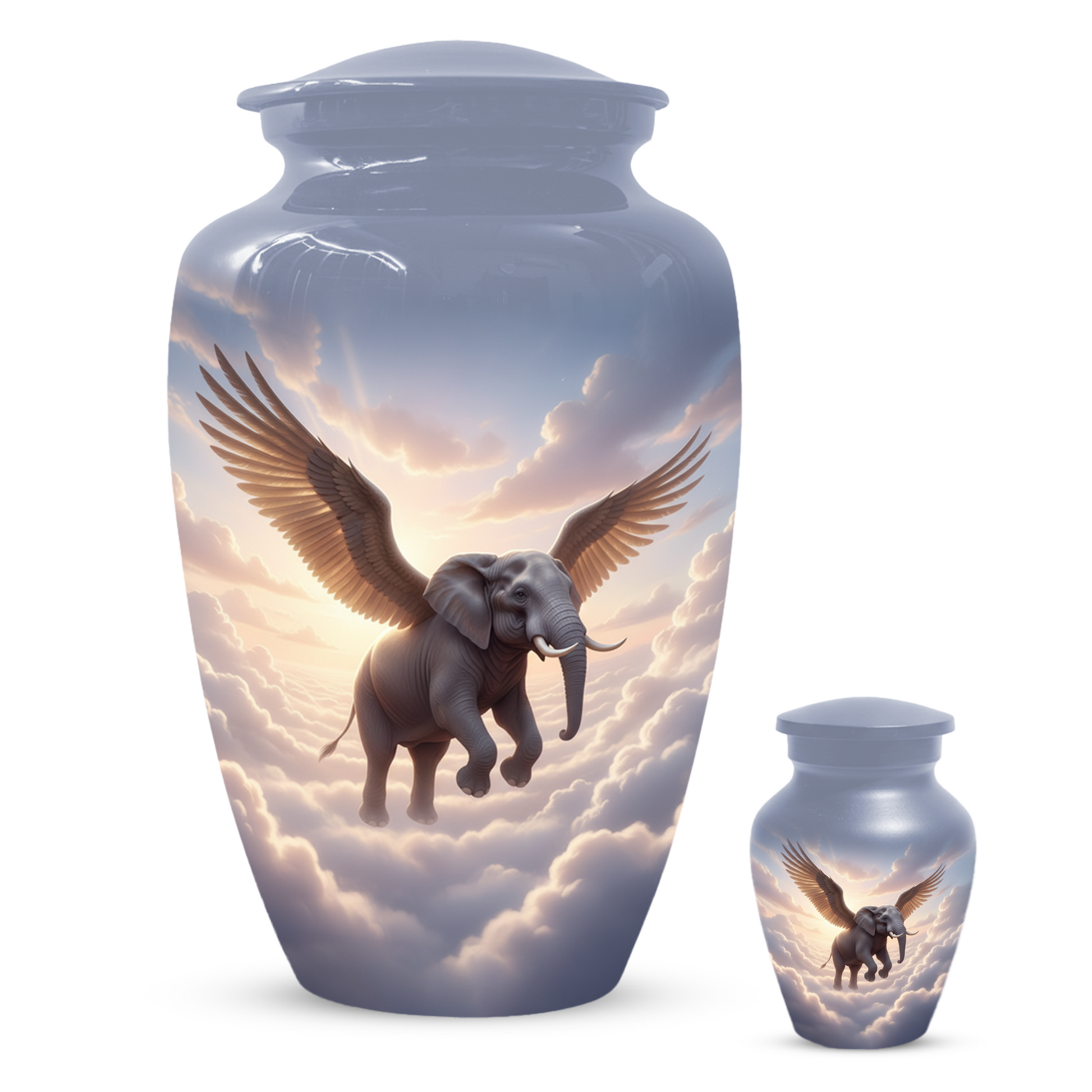 Personalized Angel Elephant Cremation Urn for Ashes – Heavenly Elephant Memorial Urn for Mom & Dad