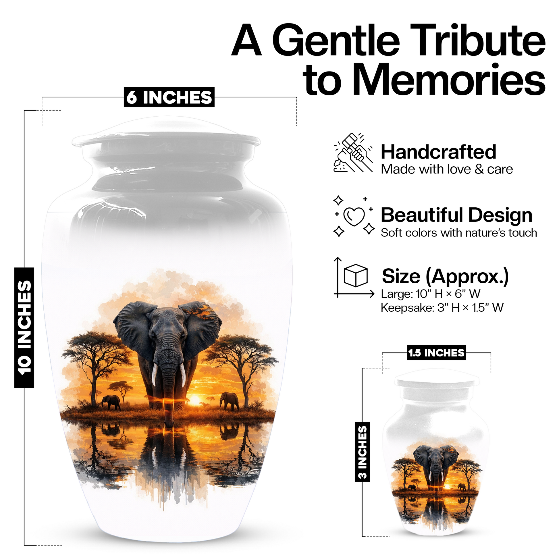 Personalized Elephant Urn for Ashes, Custom Safari Cremation Urn