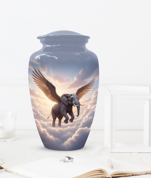 Personalized Angel Elephant Cremation Urn for Ashes – Heavenly Elephant Memorial Urn for Mom & Dad