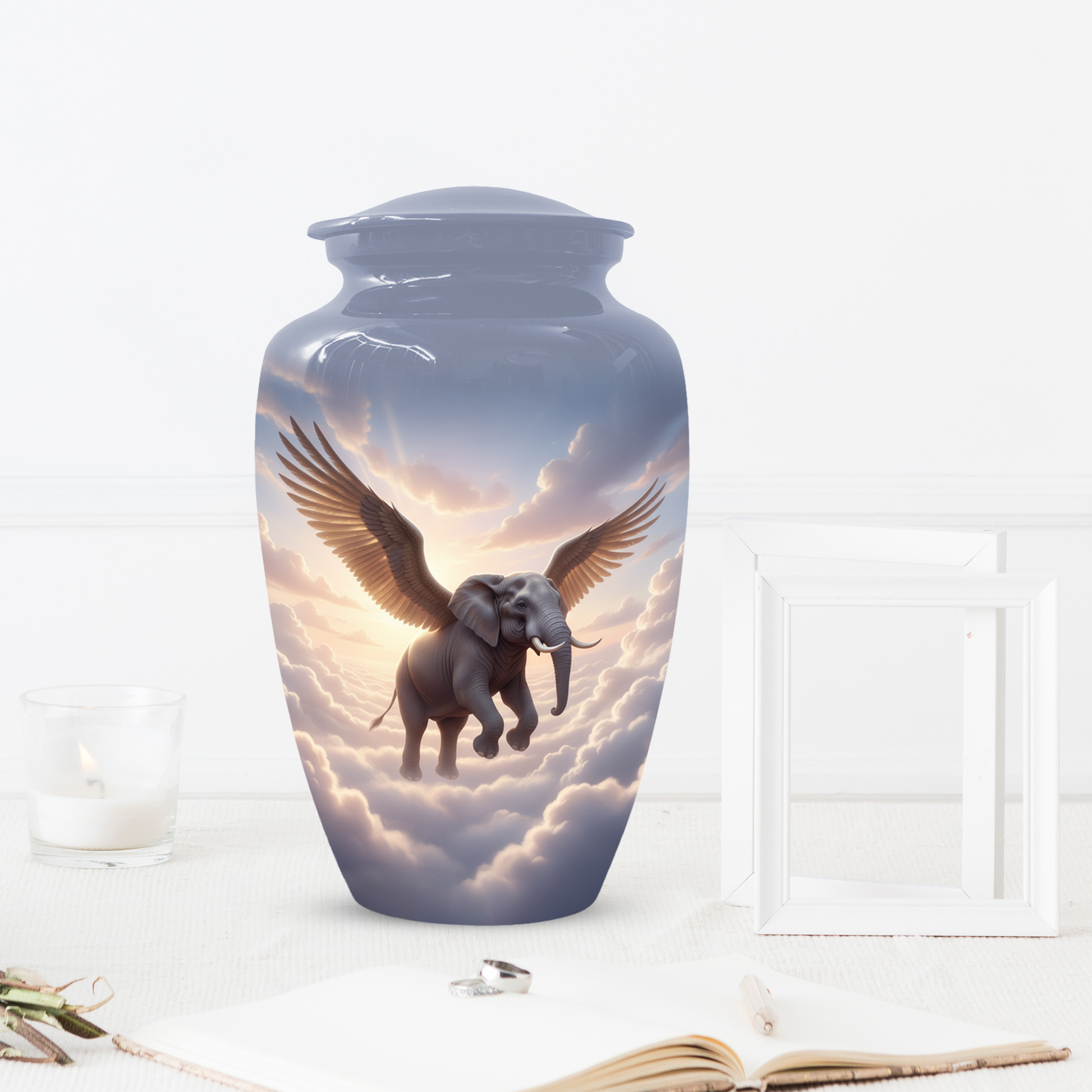 Personalized Angel Elephant Cremation Urn for Ashes – Heavenly Elephant Memorial Urn for Mom & Dad