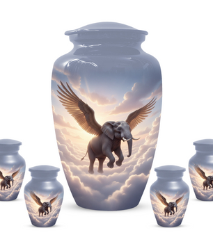 Personalized Angel Elephant Cremation Urn for Ashes – Heavenly Elephant Memorial Urn for Mom & Dad