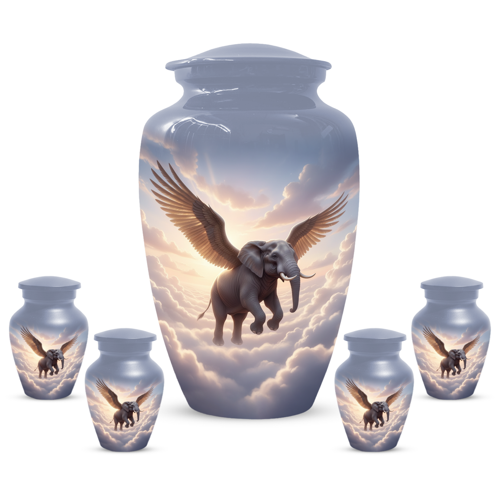 Personalized Angel Elephant Cremation Urn for Ashes – Heavenly Elephant Memorial Urn for Mom & Dad