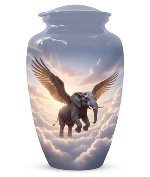 Personalized Angel Elephant Cremation Urn for Ashes – Heavenly Elephant Memorial Urn for Mom & Dad