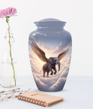 Personalized Angel Elephant Cremation Urn for Ashes – Heavenly Elephant Memorial Urn for Mom & Dad