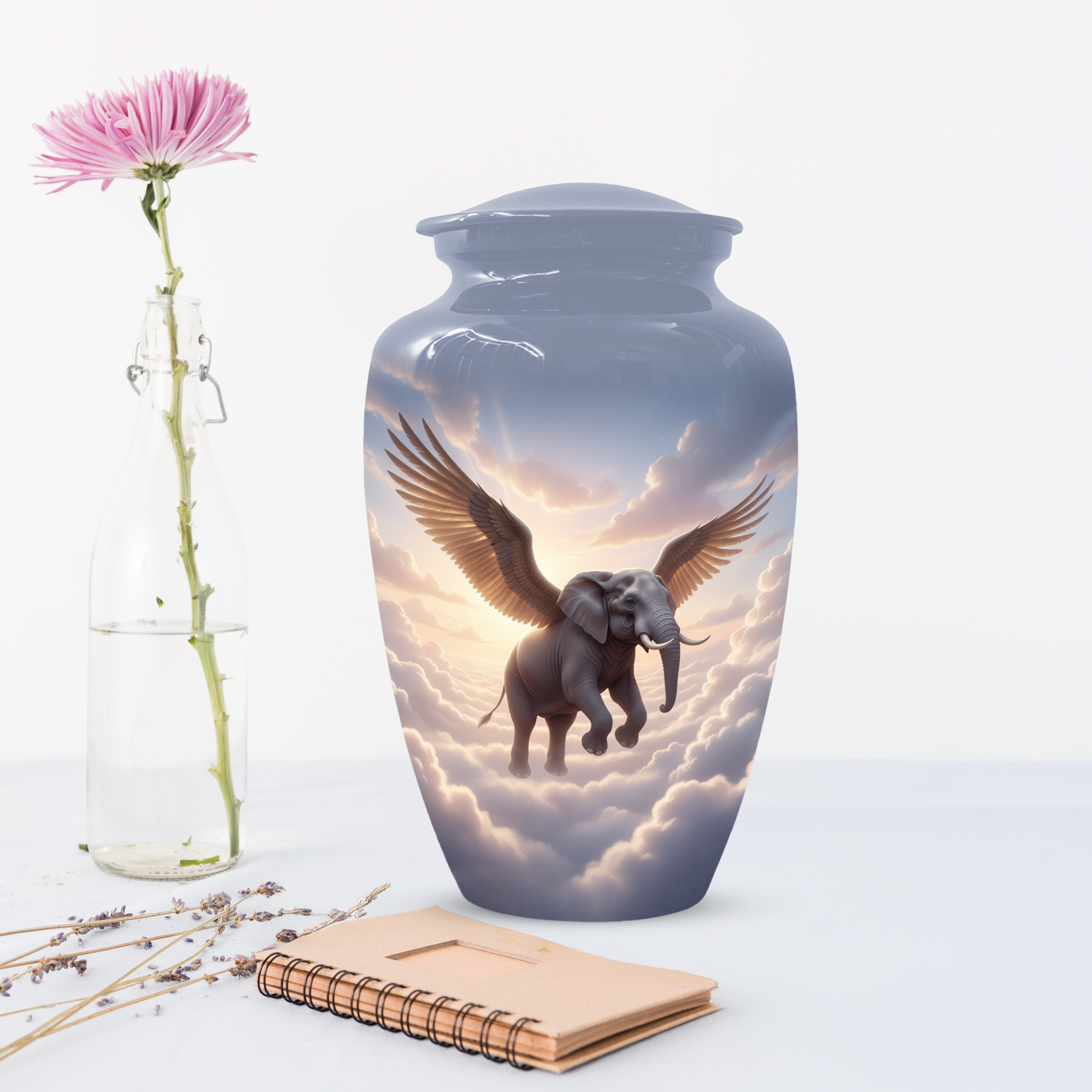 Personalized Angel Elephant Cremation Urn for Ashes – Heavenly Elephant Memorial Urn for Mom & Dad