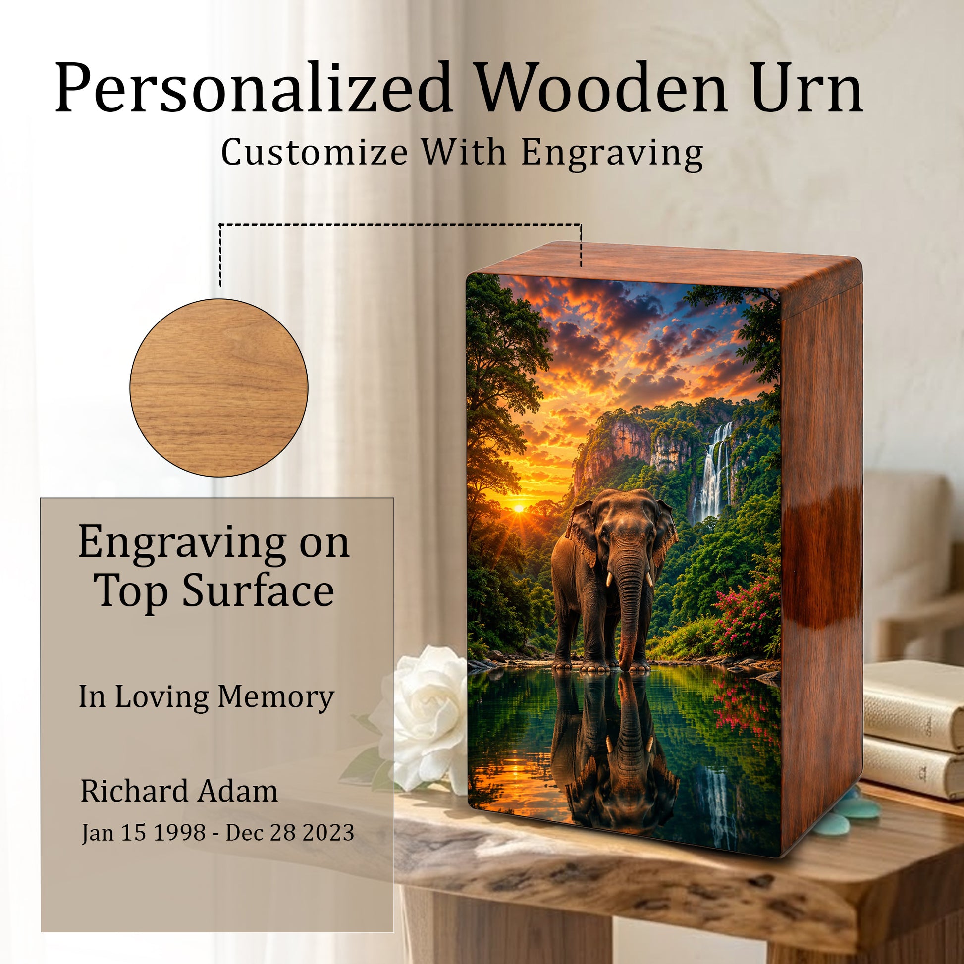 Elephant Urn For Ashes Male - Wilderness Forest Keepsake Memorial Urns