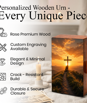 Religious Cross Large Urn Ashes Male - Wooden Celtic Cross Mini keepsake For Dad