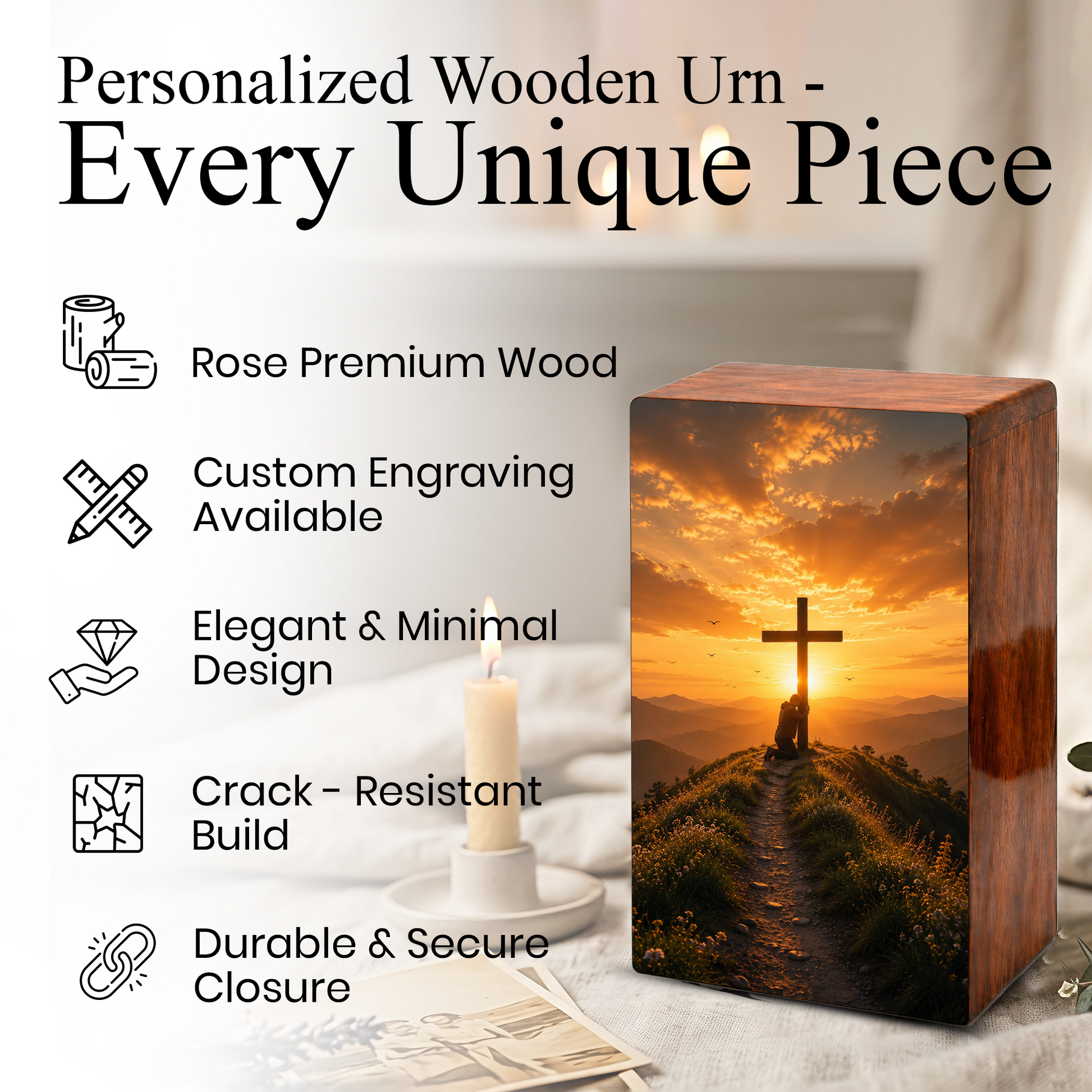 Religious Cross Large Urn Ashes Male - Wooden Celtic Cross Mini keepsake For Dad