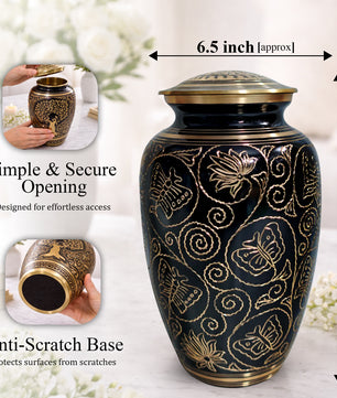 Butterfly Brass Urn for Adults – Flower Engraved Burial Urns For Human Ashes