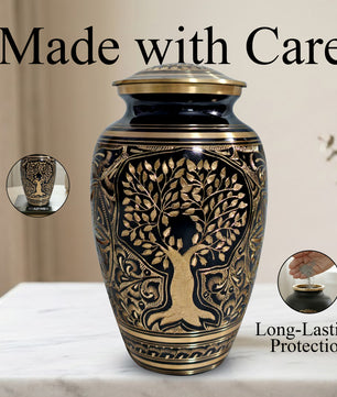 Tree Of Life Urn for Human Ashes - Hand Engraved Brass Burial Cremation Urns
