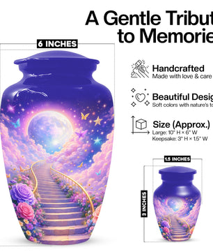 Floral Stairway Heaven Urn For Human Ashes - Moonlit Urns For Cremation, Funeral