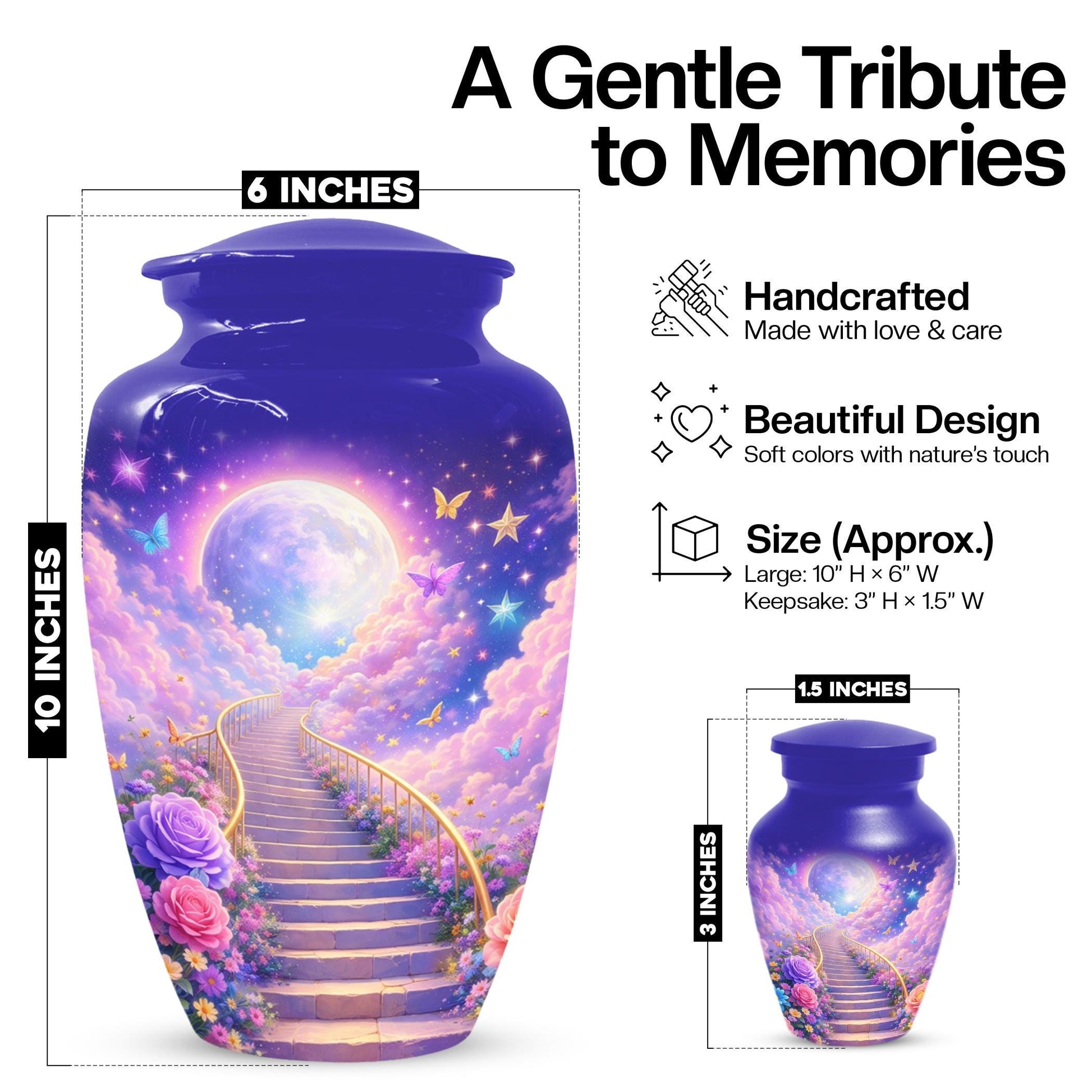 Floral Stairway Heaven Urn For Human Ashes - Moonlit Urns For Cremation, Funeral