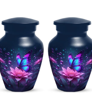 Blue Butterfly Urn For Mom Ashes - Lotus Flower Cremation Urns For Women