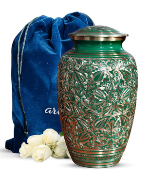 Brass Urns for Human Ashes Adult Male, (Multiple Themes, Brass Urn for Ashes, Variation 03)