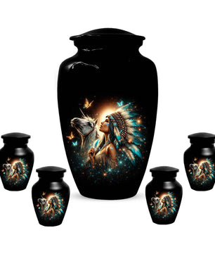 Western Native American Urn For Women Ashes - Unique Horse Mini Urns For Female