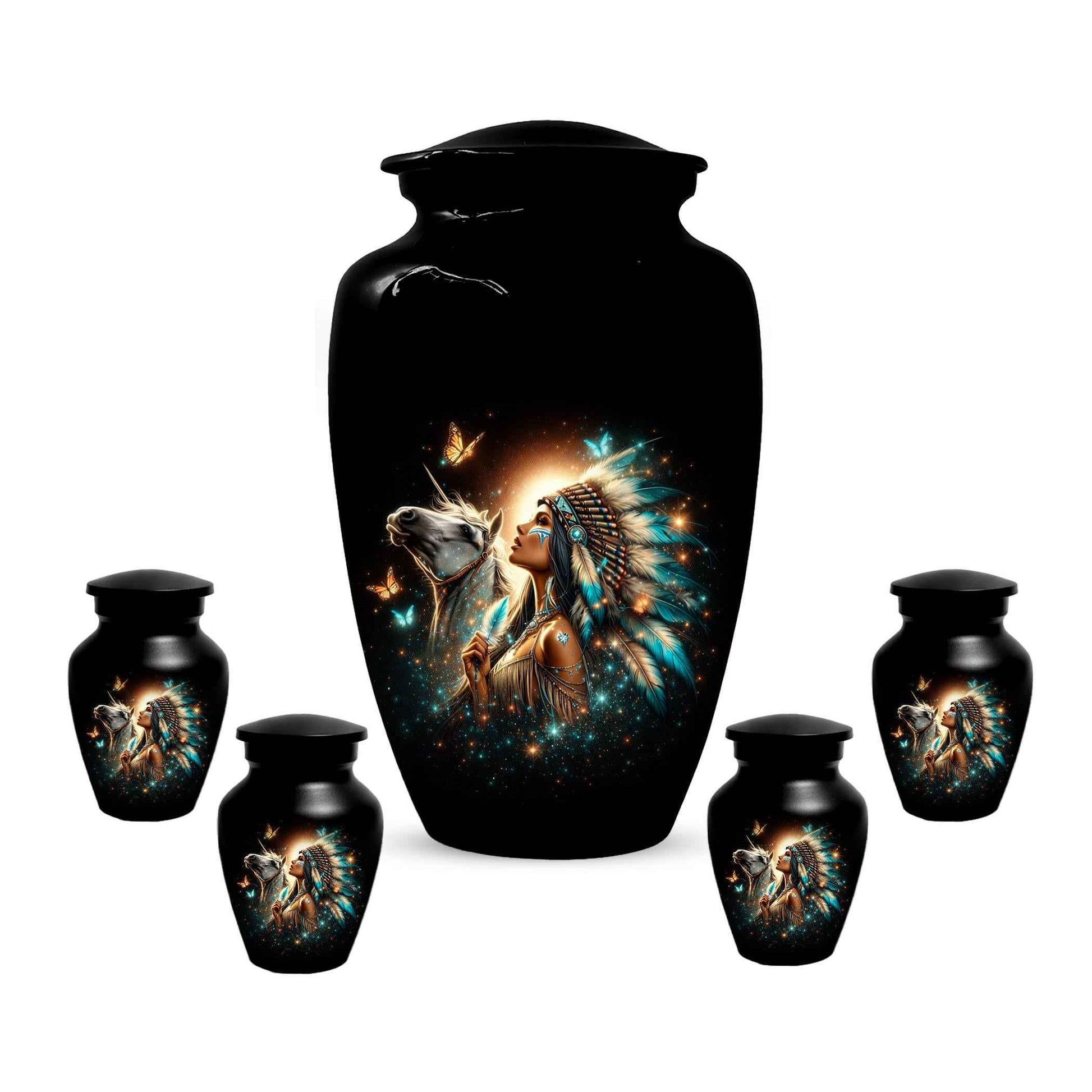 Western Native American Urn For Women Ashes - Unique Horse Mini Urns For Female