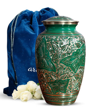 Brass Urns for Human Ashes Adult Male, (Multiple Themes, Brass Urn for Ashes, Variation 03)