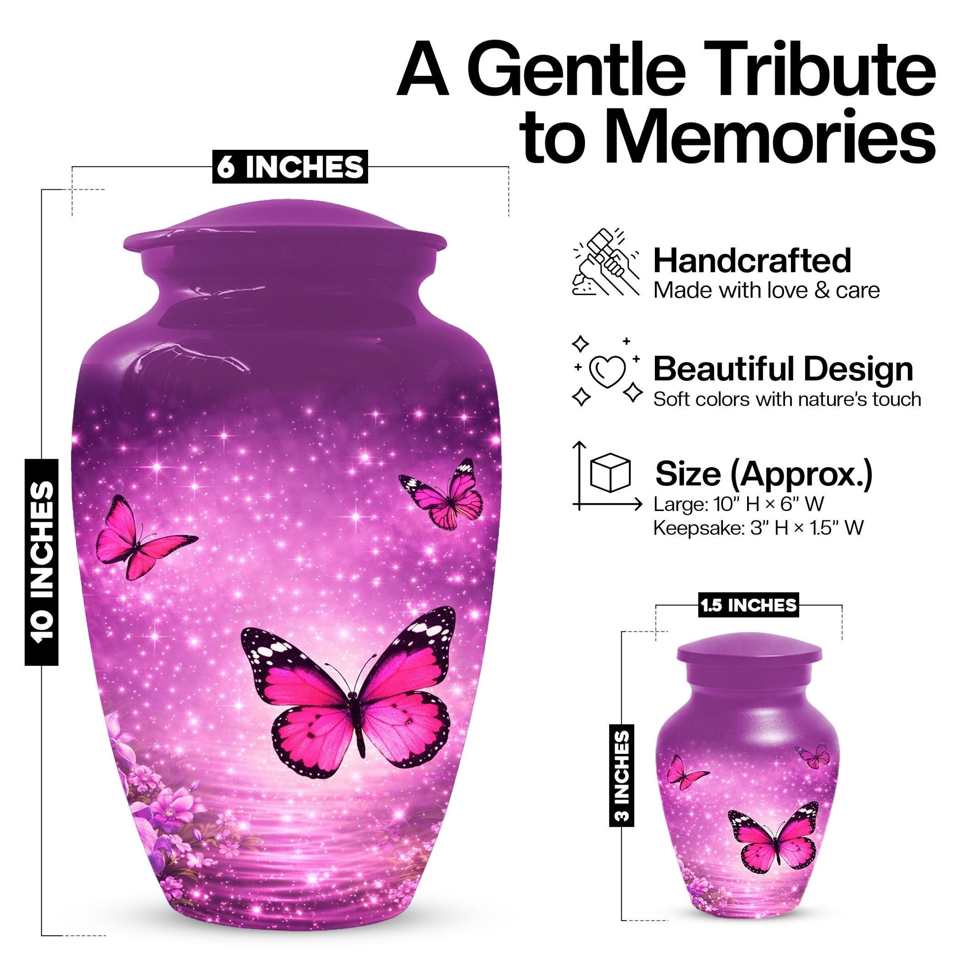 Pink Butterfly Urn For Women Ashes - Personalized Mini Urns For Adult Female