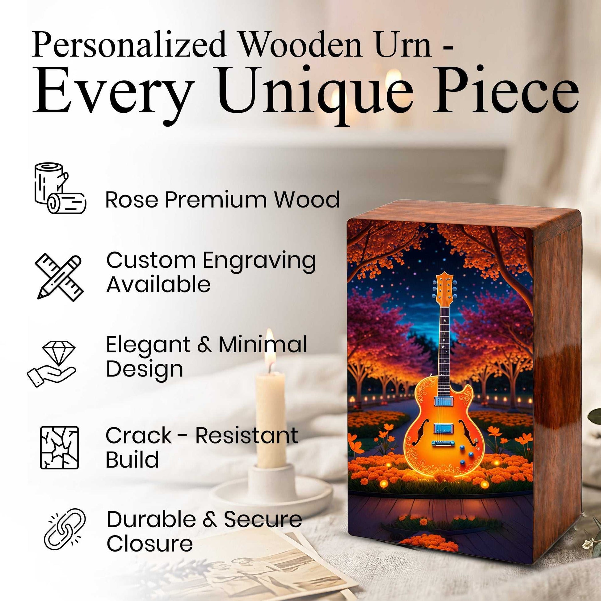 Guitar Wooden Urn for Ashes - Music Funeral Cremation Urn Box