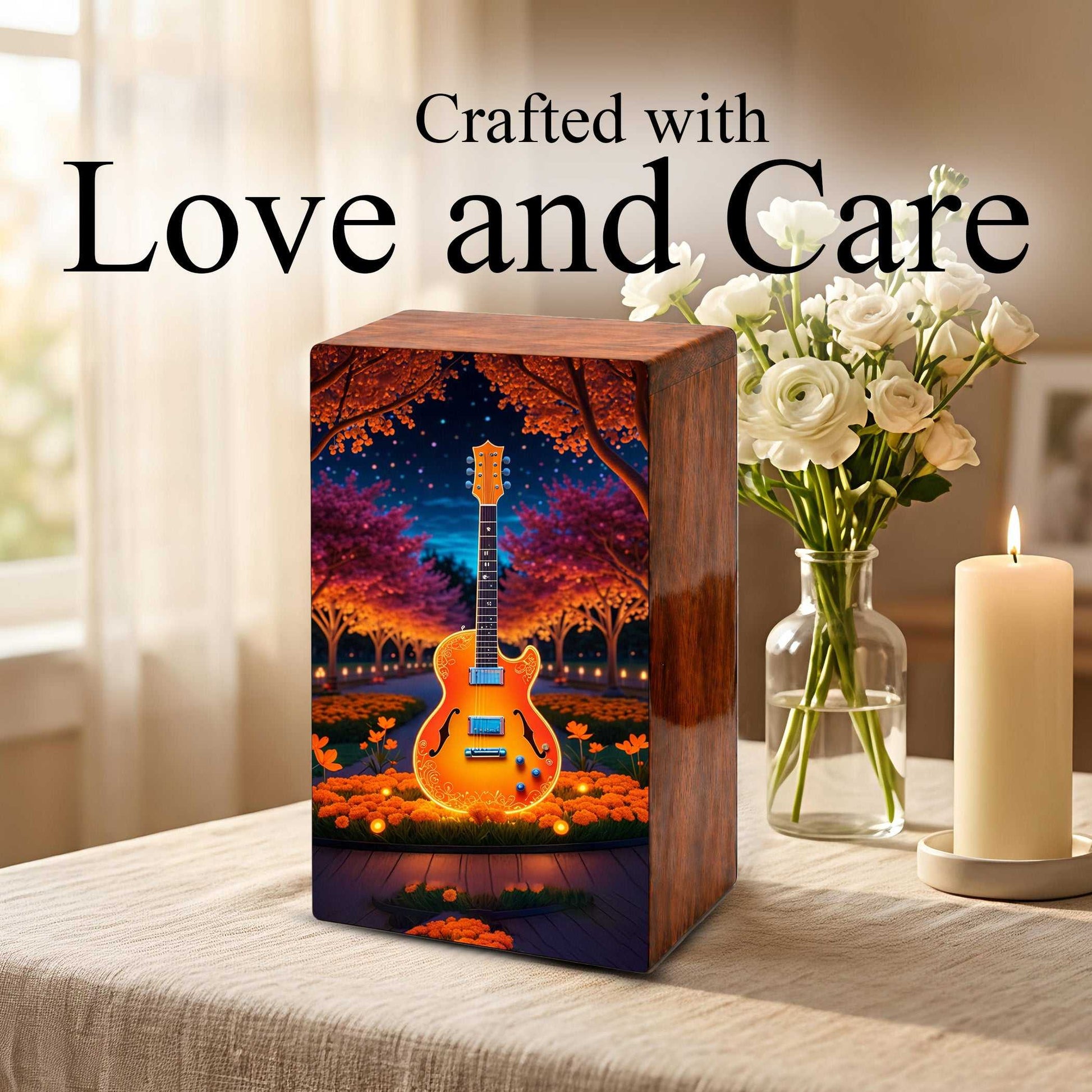 Guitar Wooden Urn for Ashes - Music Funeral Cremation Urn Box