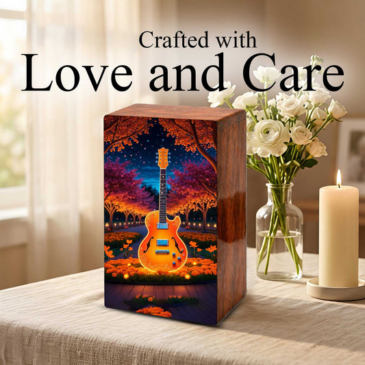 Guitar Wooden Urn for Ashes - Music Funeral Cremation Urn Box