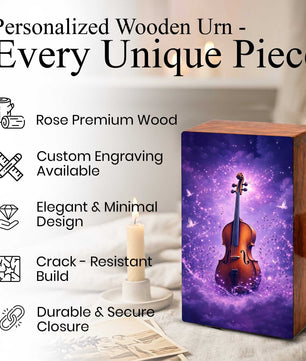 Purple Guitar Keepsake Urn for Ashes - Music Funeral Cremation Box Urns