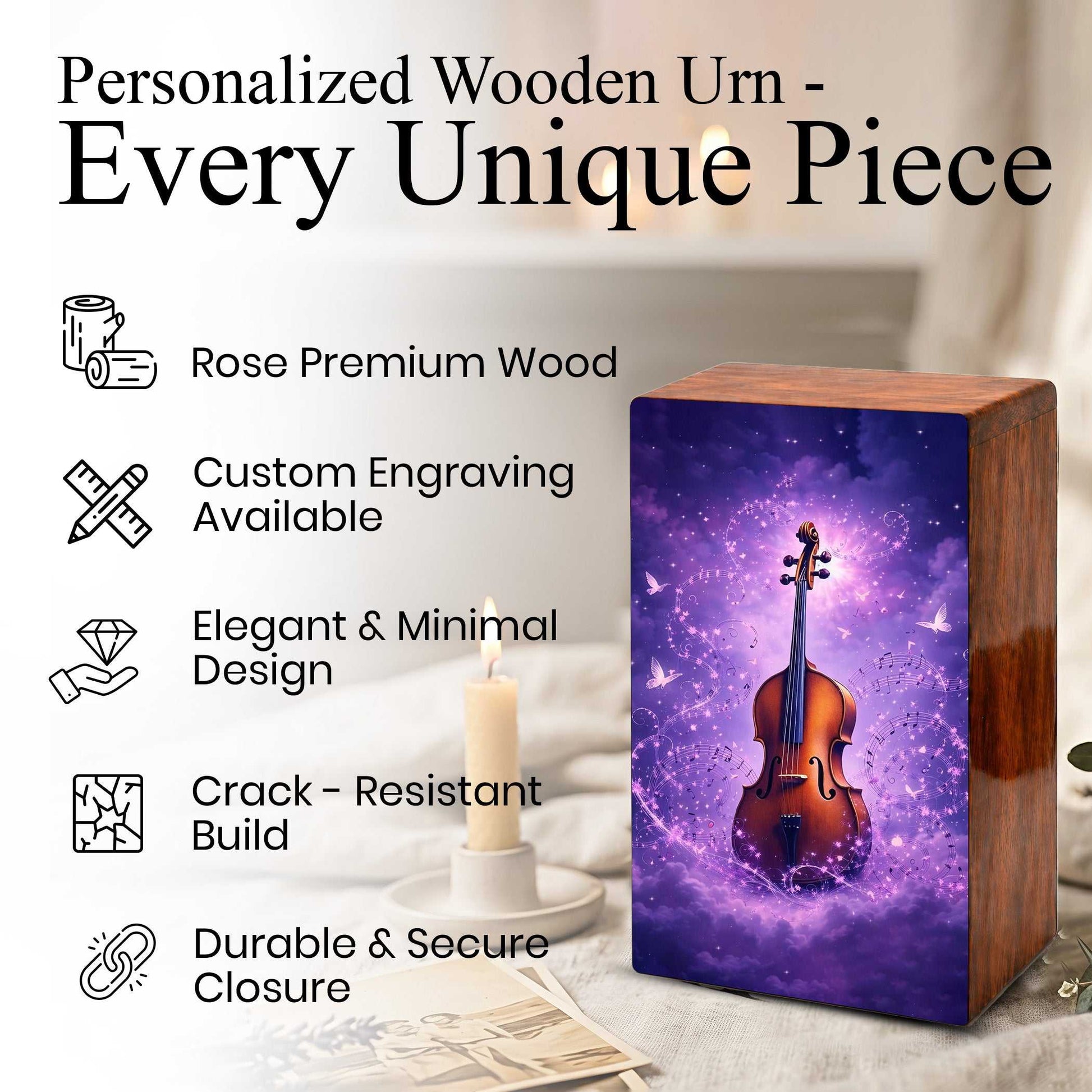 Purple Guitar Keepsake Urn for Ashes - Music Funeral Cremation Box Urns