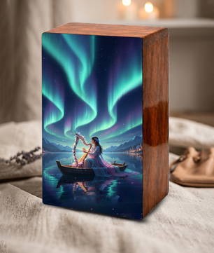 Northern Lights Urn For Women Ashes - Aurora Borealis Keepsake For Adult Female